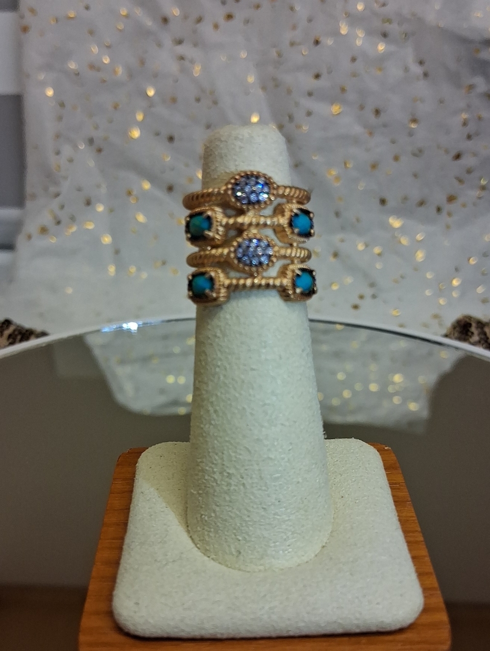 Sterling Silver, 14kt Matte Gold, Genuine Turquoise and Pave' cz Stones